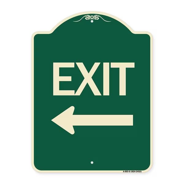 Exit with Left Arrow Heavy-Gauge Aluminum Architectural Sign, 24